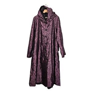 OOPERA Reversible Raincoat 2X Purple Black Metallic Tiger Print Hooded Long